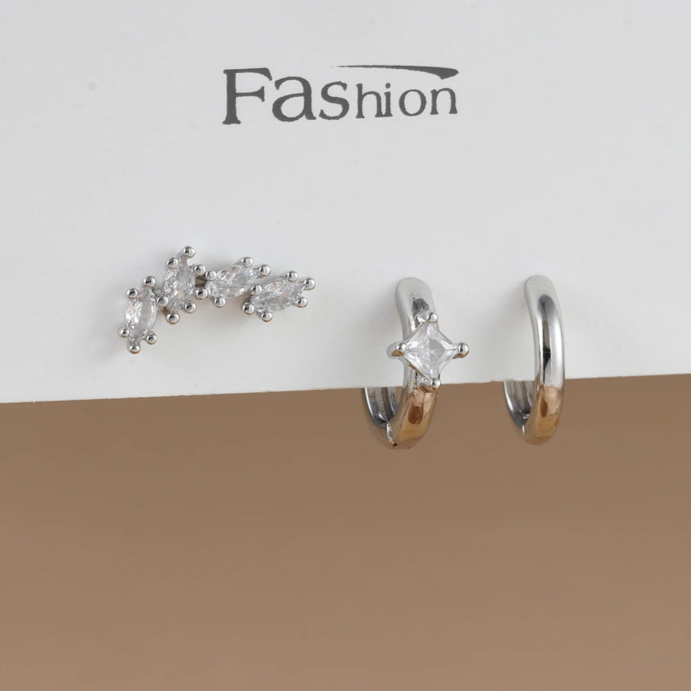 3PCS Trendy Double-layer Circle Cubic Zircon Star Hanging Earrings