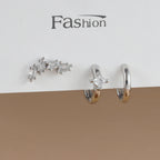 3PCS Trendy Double-layer Circle Cubic Zircon Star Hanging Earrings