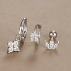 3PCS Vintage Design Four Flower Zircon Hoop Earrings Set Steel