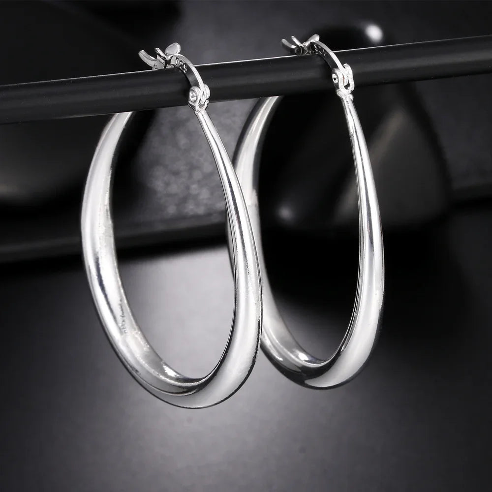 925 Sterling Silver 41mm Smooth Big Hoop Earrings Women Party Wedding Gift