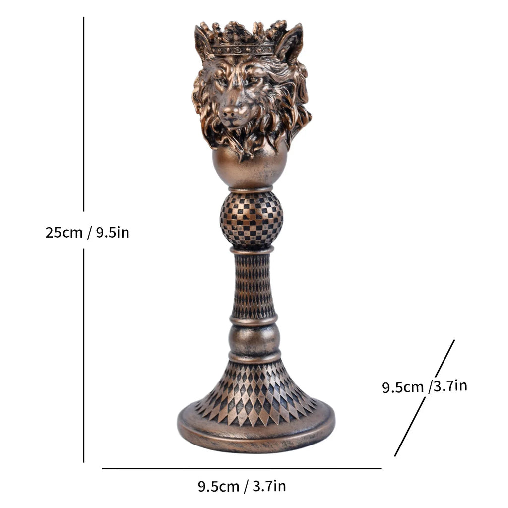 Animal Head Candlestick Resin Holder Horse Eagle Bulldog Monkey Lion Wolf Figurines