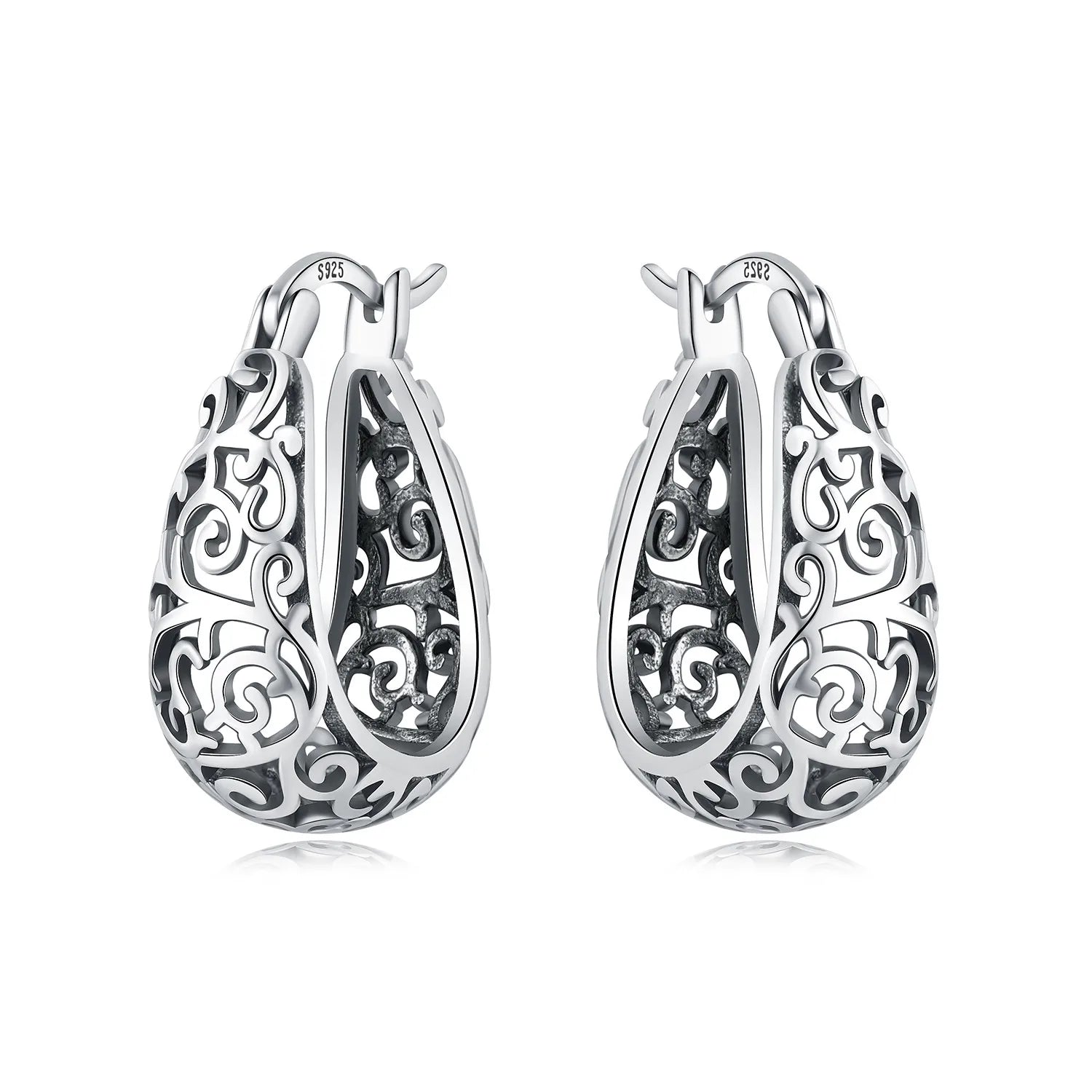 925 Sterling Silver Vintage Vine Versatile Hoop Earrings Fine Birthday Gift