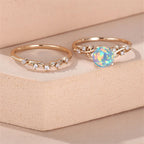 2pcs Rainbow White Fire Opal Ring Round Bridal Sets Gold Silver Color Promise Engagement Ring Set For Women Zircon Wedding Bands
