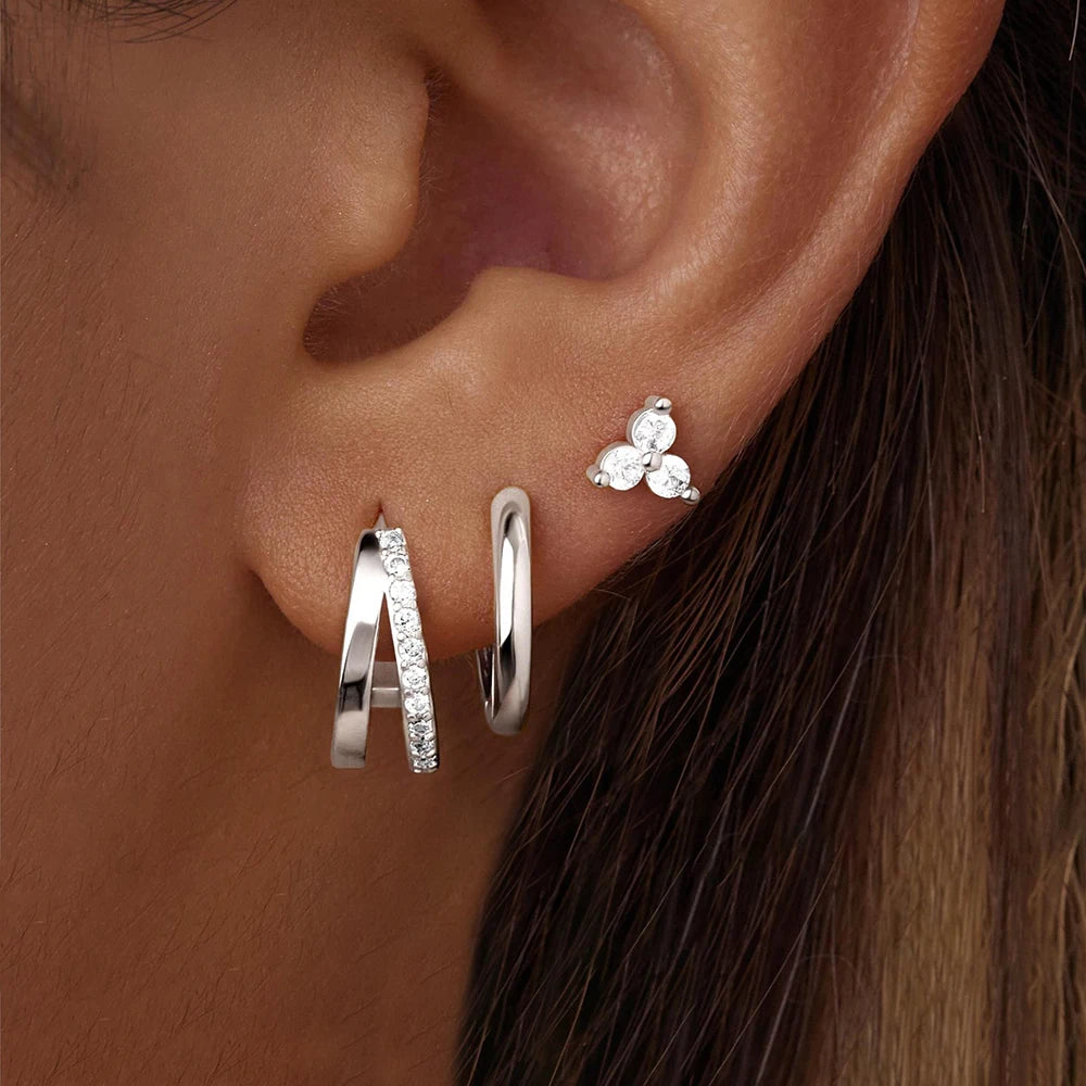 New Stainless Steel Double-layer Circle Huggies Gold Colour Zircon