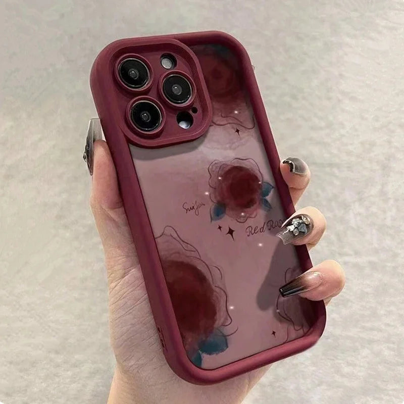 Moonlit Red Flower Case for iPhone 17 16 15 14 13 12 11 Pro Max Plus 17 Air
