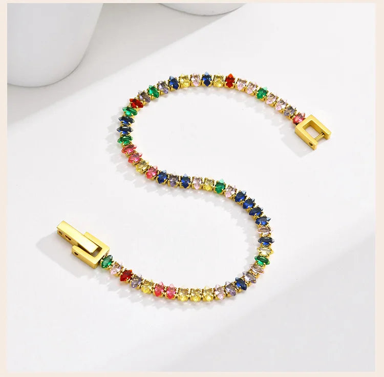 Colorful Tennis Bracelet Women, Cubic Zirconia Chain,stainless Steel CZ Link, Girlfriend Mom Gift