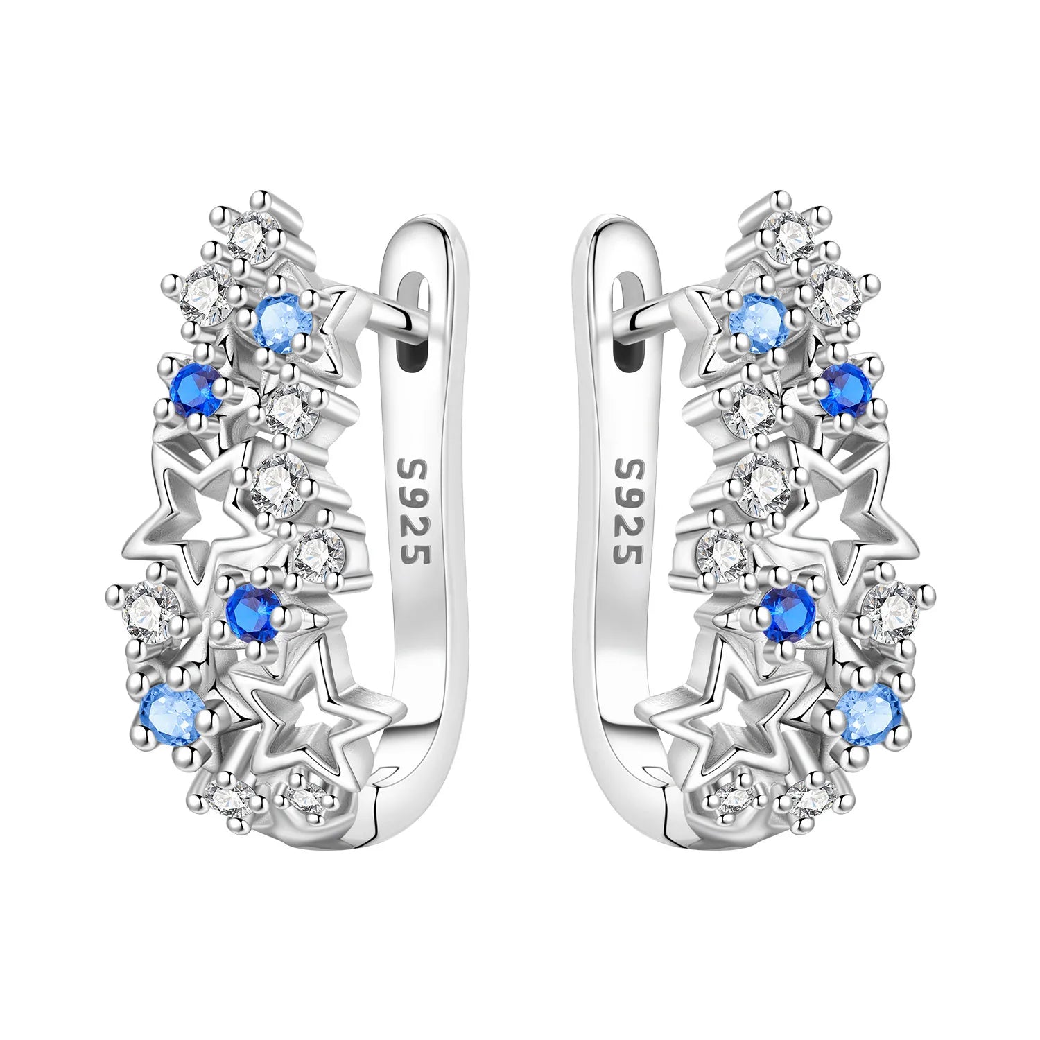 925 Sterling Silver Minimalist Blue Zircon Hoop Earrings Anniversary Gift