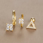 3PCS Vintage Design Four Flower Zircon Hoop Earrings Set Steel