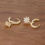 Luxury Stainless Steel Star Dangle Earrings Zircons Geometric Piercing