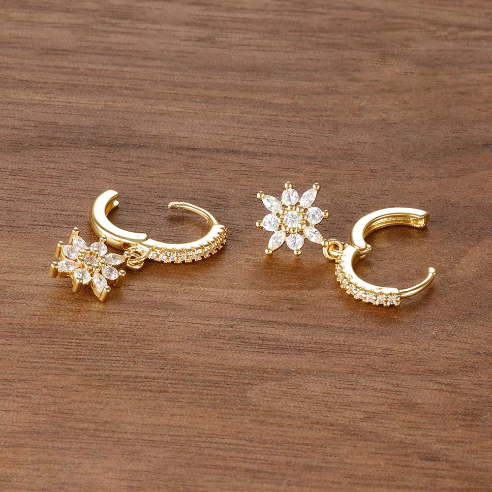 Luxury Stainless Steel Star Dangle Earrings Zircons Geometric Piercing