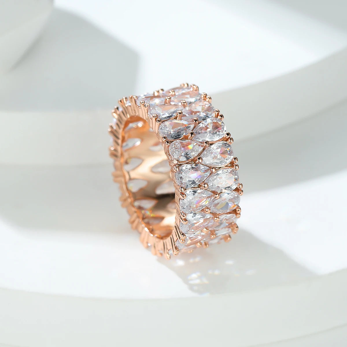 Luxury Female Crystal White Water Drop Zircon Stone Engagement Ring Cute Yellow Gold Color Wedding Jewelry For Women