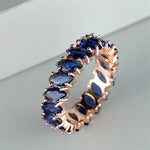 Bohemian Royal Blue Stone Leaf Rings For Women Silver Rose Gold Color Horse Eye Zircon Wedding Bands Birthday Party Jewelry Gift