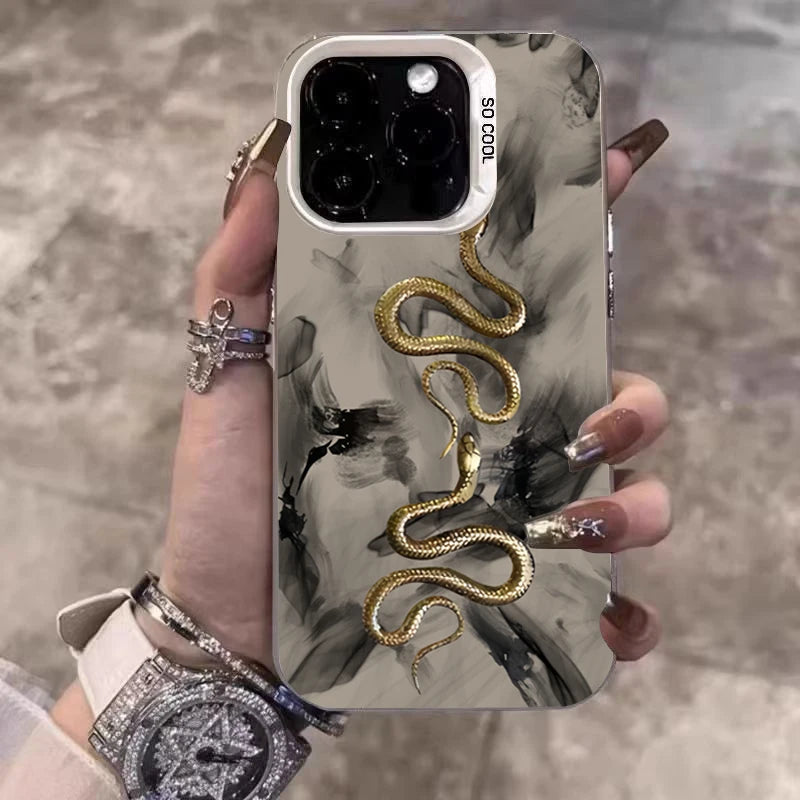 Golden Snake Silver Case for Xiaomi Mi 15 14 13 12 Pro Poco F6 X6
