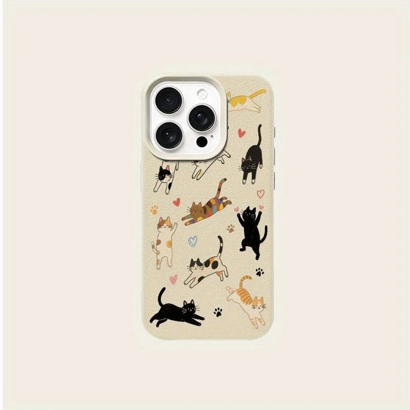 Cute Love Heart Cat Lychee Case for iPhone 17 16 15 14 Pro Max