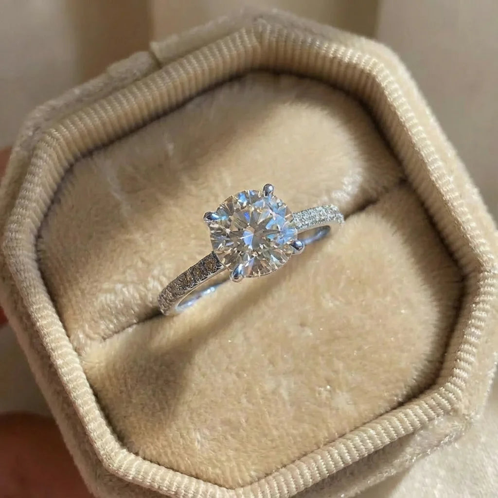 925 Sterling Silver Gorgeous Shiny Zircon Round Ring Anniversary Marry Luxury Fine Jewellery Gift