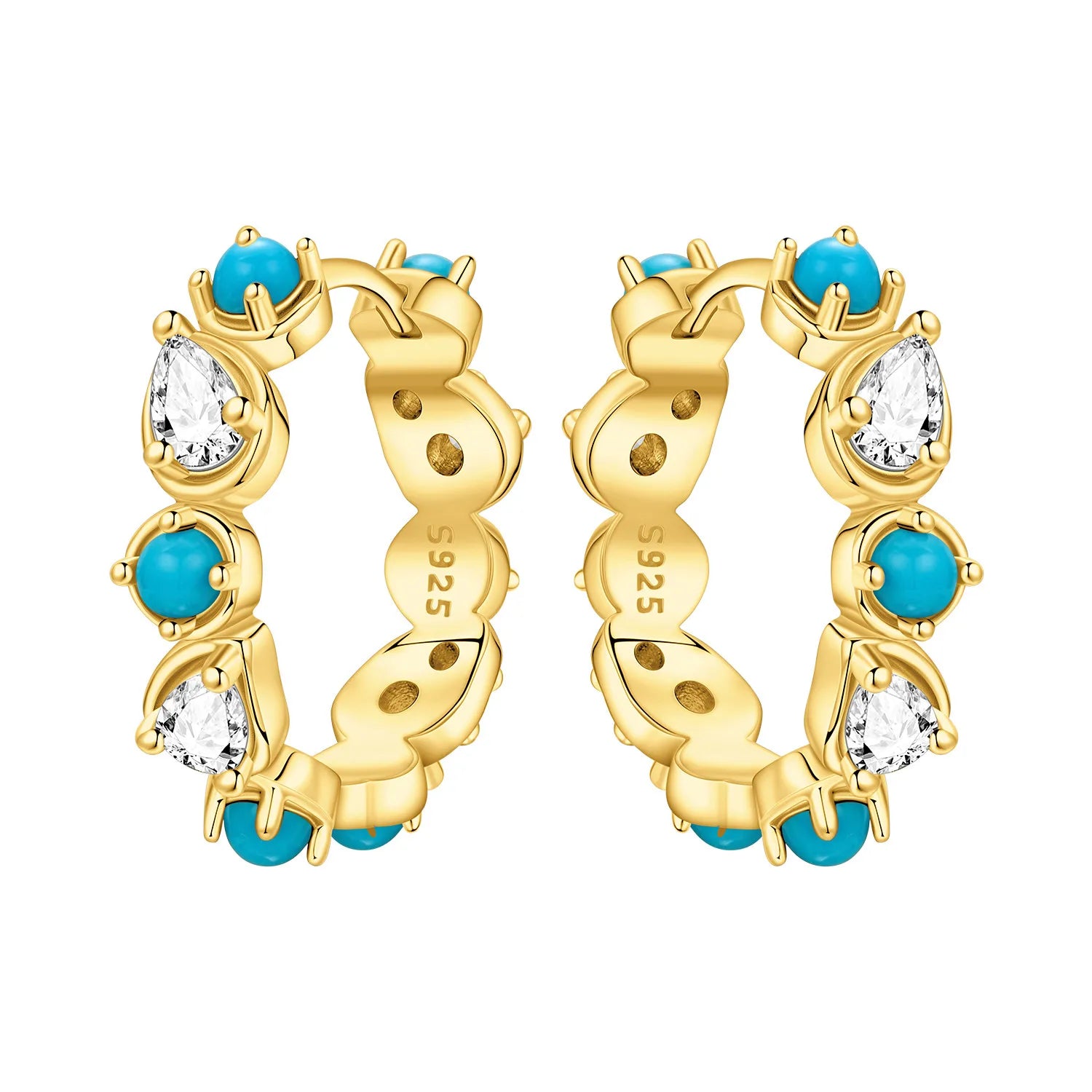 925 Sterling Silver Elegant Golden French Organ Hoop Earrings Trendy Jewellery