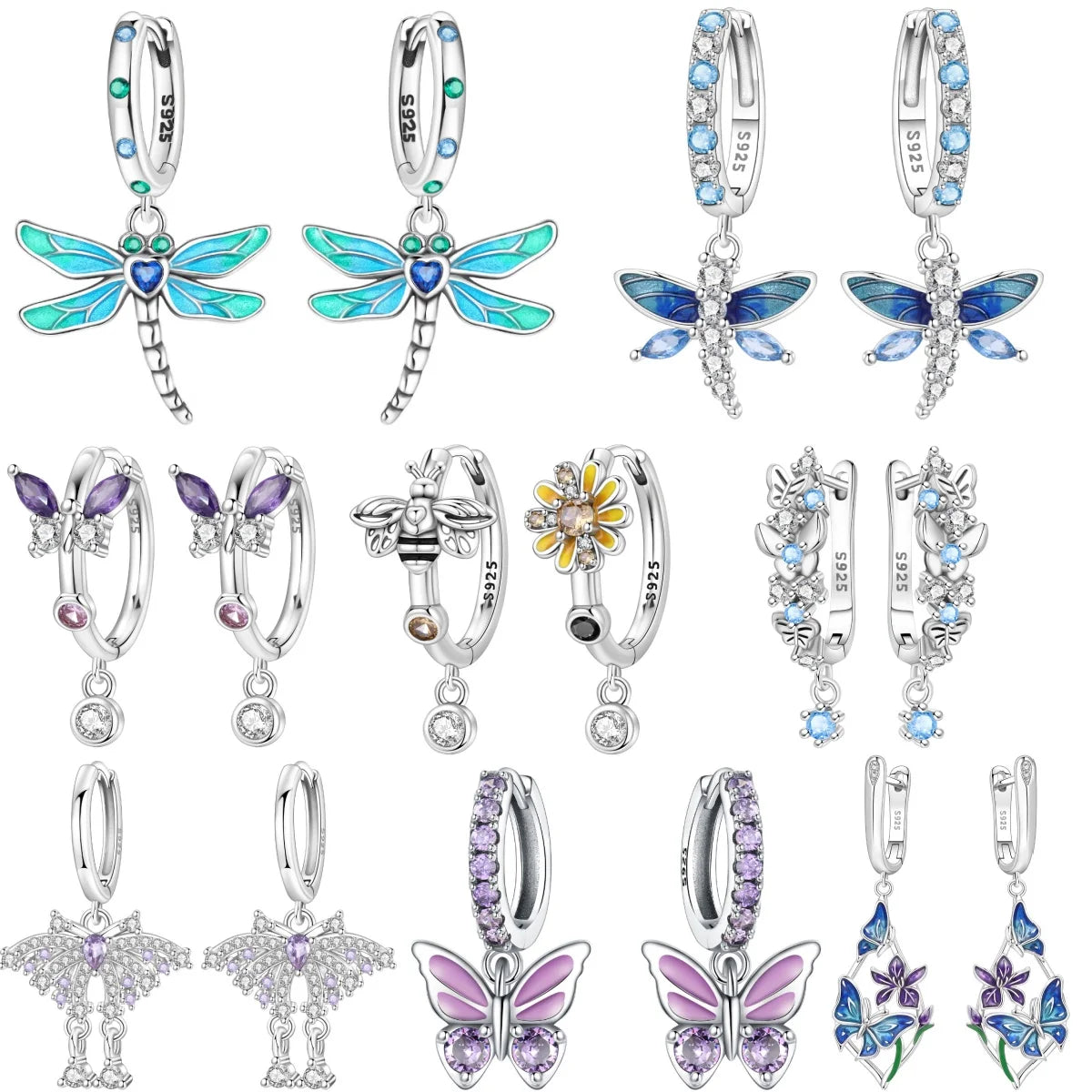 925 Sterling Silver Gradient Dragonfly Insect Drop Earrings Anniversary Gift