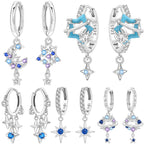 925 Sterling Silver Star Moon Sun Tassel Versatile Hoop Earrings Fine Gift
