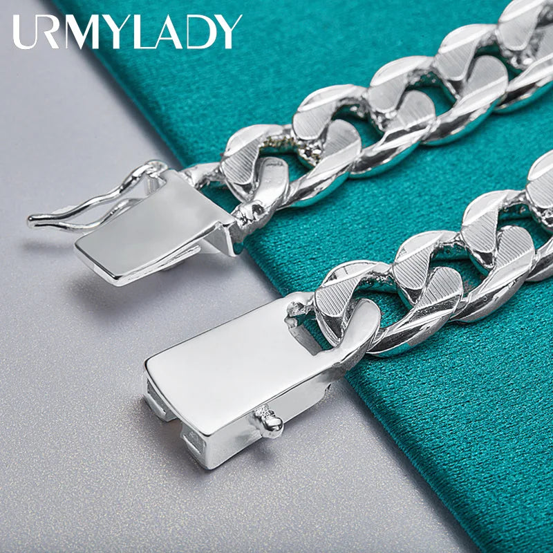 10mm Side Chain Bracelet 925 Sterling Silver Men Women Wedding Charm Gift