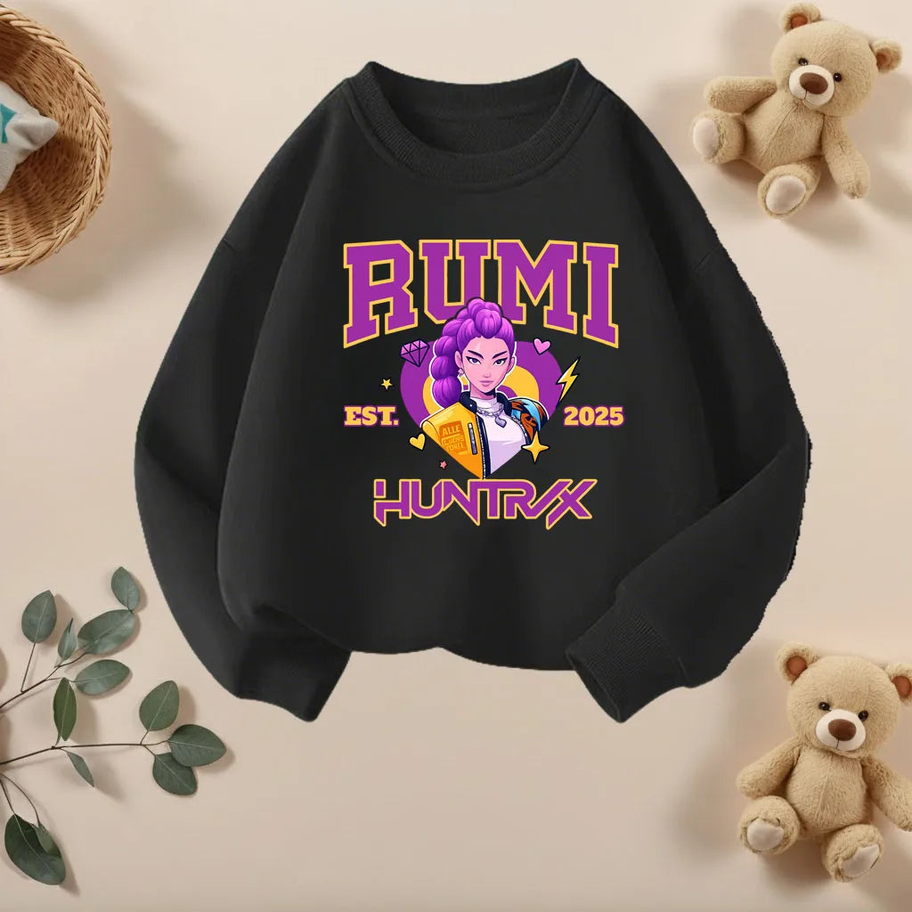 K-pop Girls Long Sleeve Pullovers Cartoon Print O-Neck Sport Sweatshirts