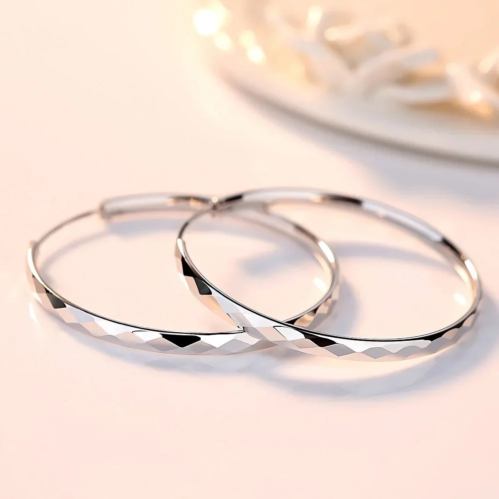 925 Sterling Silver 5cm Big Circle Hoop Earrings Women Luxury Party Jewellery