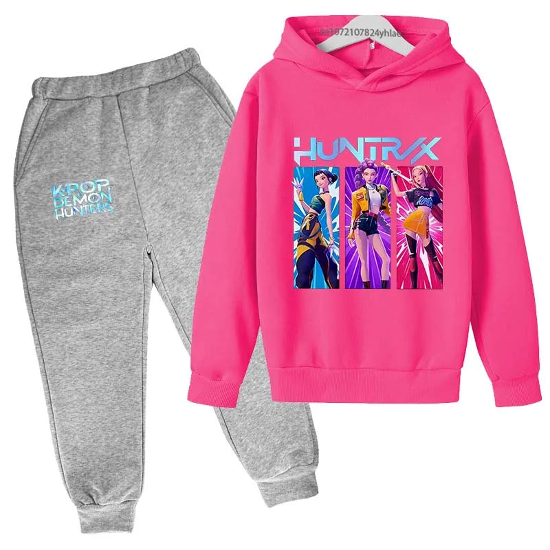 Kids Kpop Demon Hunters Anime Print Hoodie & Pants Tracksuit 2-13 Years