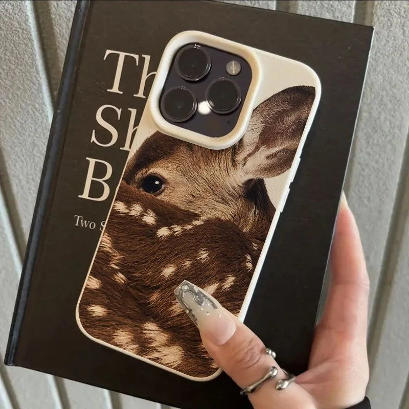 Cute Sika Deer Lychee Case for iPhone 17 16 15 14 13 12 Pro Max
