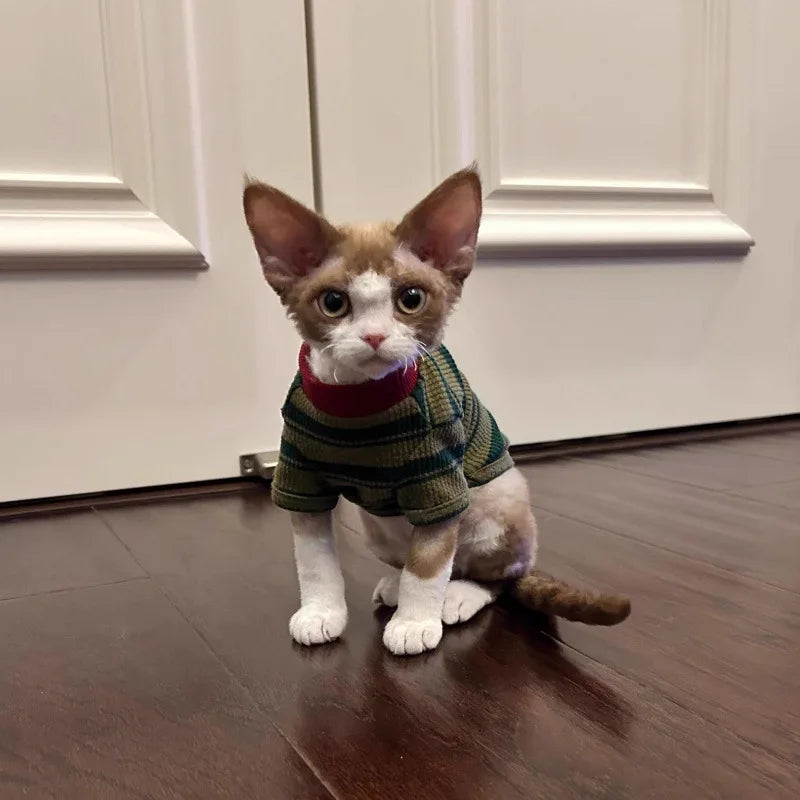 Warm Stripe Sweatshirt Dog Cat Winter Clothes Plush Hoodie Puppy Kitten Gift