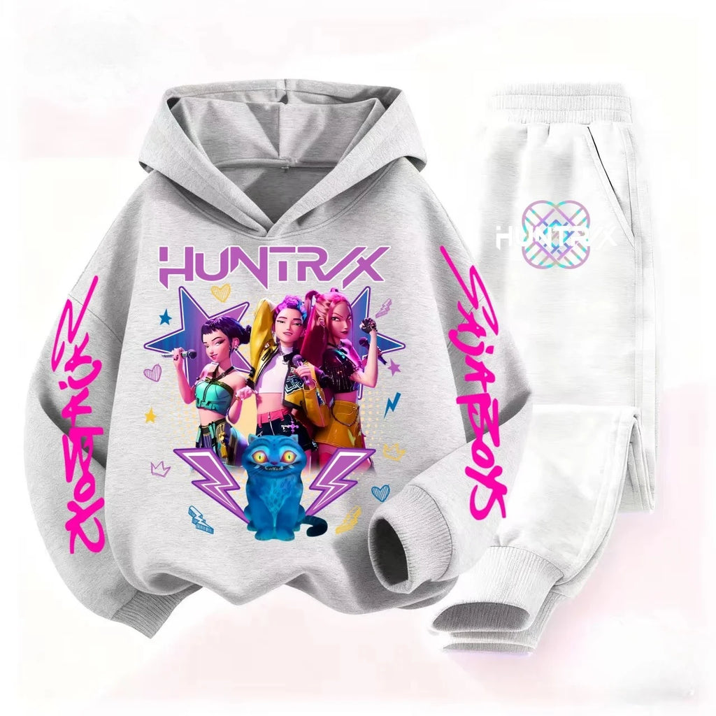 Kids Kpop Devil Hunter Huntrix Printed Hoodie & Sports Pants 2pc Casual Set