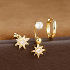 3pcs Stainless Steel Zircon Huggie Hoop Earrings Set Star Moon