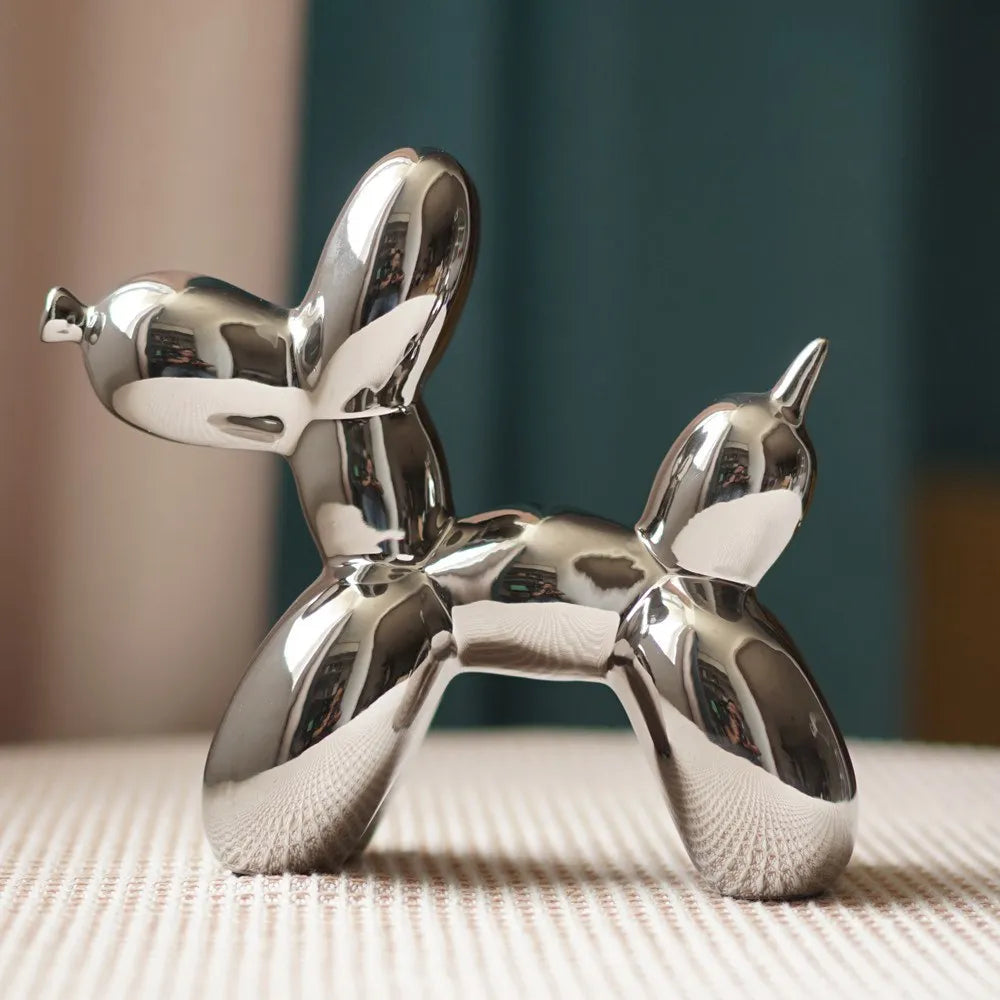 Ceramic Plating Balloon Dog Figurines Animal Statue Handmade Sculpture Modern Desk Decor