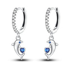 925 Sterling Silver Blue Devil Fish Hoop Earrings Anniversary Jewellery Gift