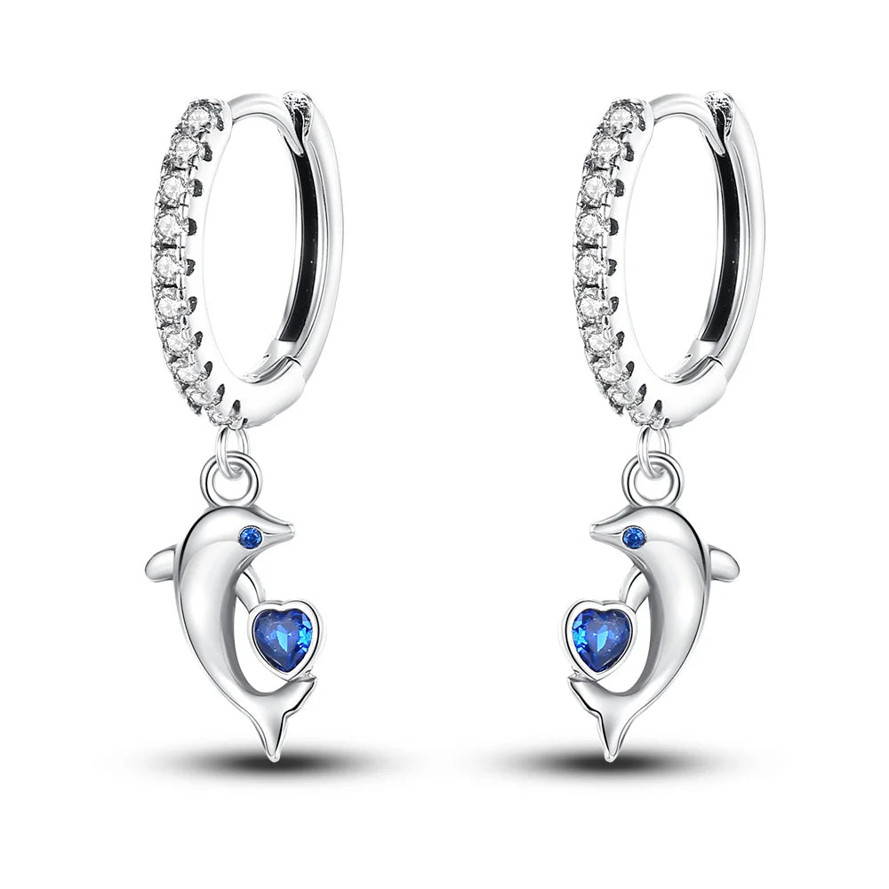 925 Sterling Silver Blue Devil Fish Hoop Earrings Anniversary Jewellery Gift