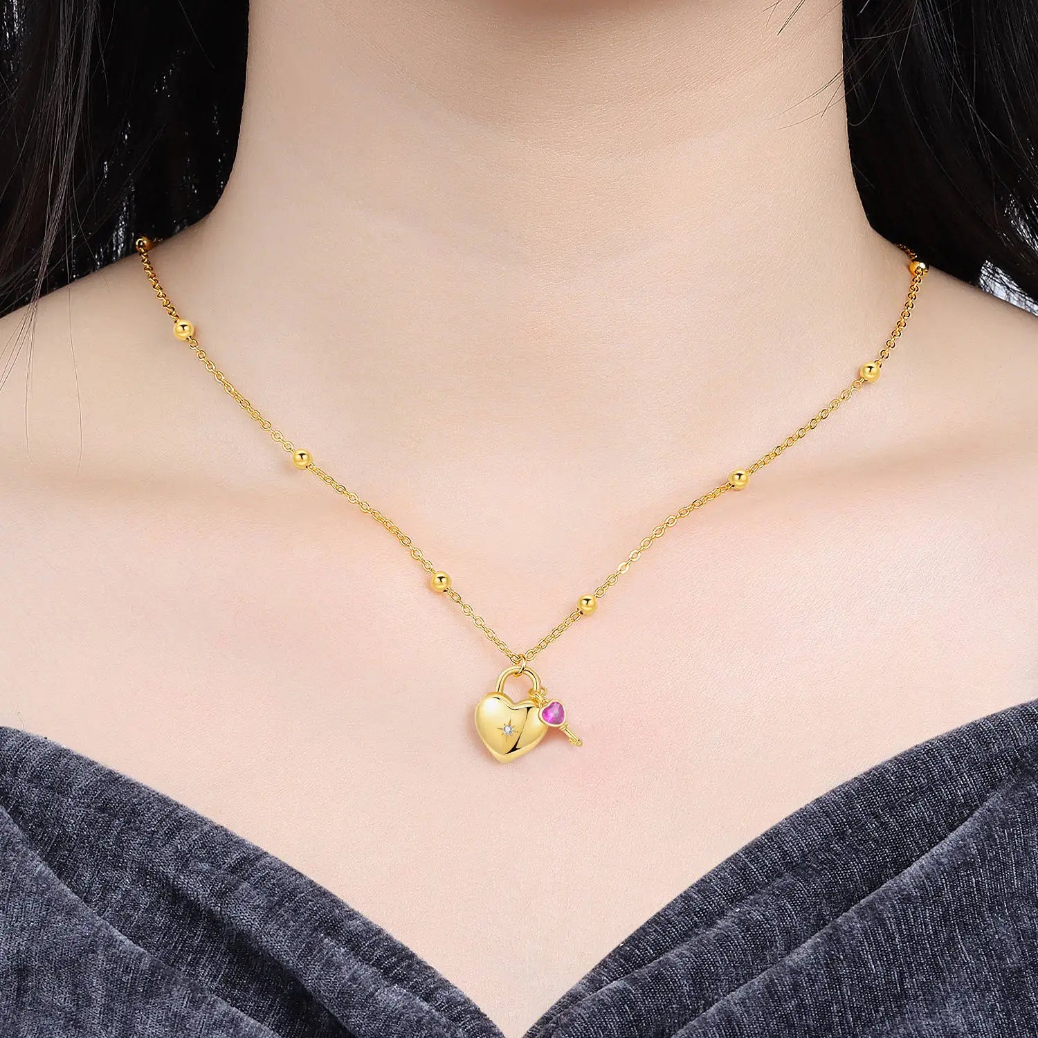 Original 925 Sterling Silver 18K Gold Heart Lock and Key Necklace Y-shaped Chain Necklace For Women Memorial Prayer Jewelry Gift