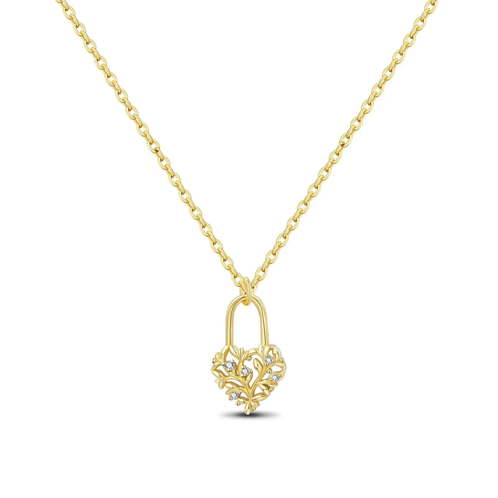 Original 925 Sterling Silver 18K Gold Heart Lock and Key Necklace Y-shaped Chain Necklace For Women Memorial Prayer Jewelry Gift