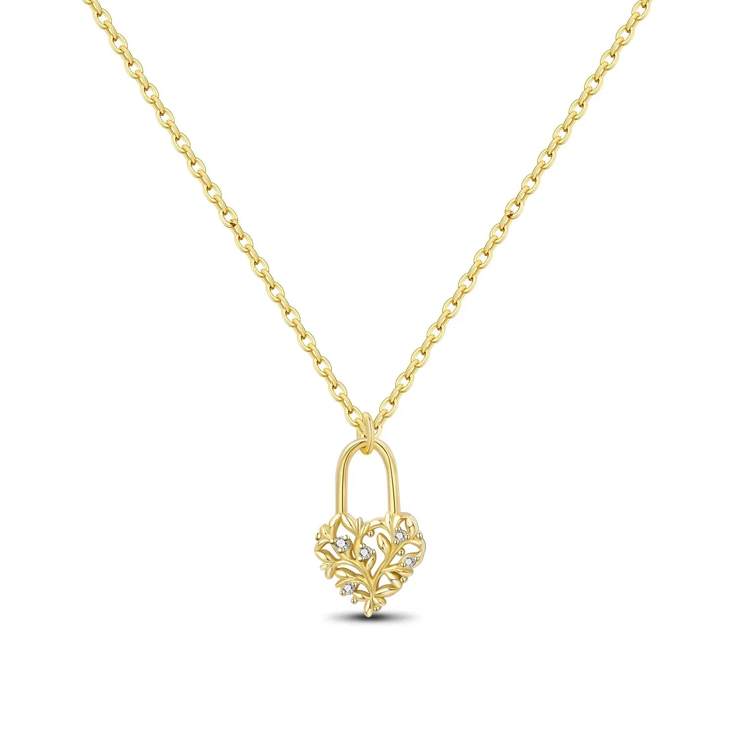 Original 925 Sterling Silver 18K Gold Heart Lock and Key Necklace Y-shaped Chain Necklace For Women Memorial Prayer Jewelry Gift