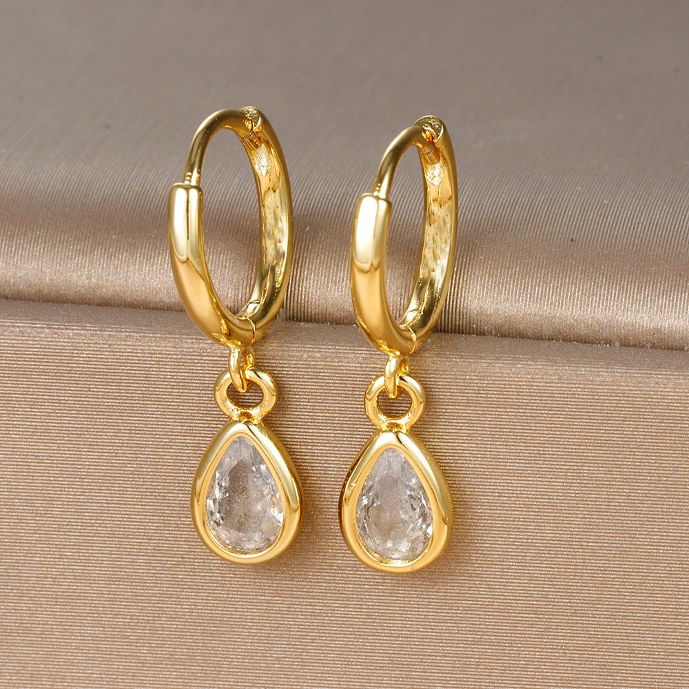 Vintage Gold Plated Zircon Huggie Hoop Earrings Water Drop Punk