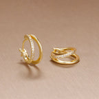 New Stainless Steel Double-layer Circle Huggies Gold Colour Zircon