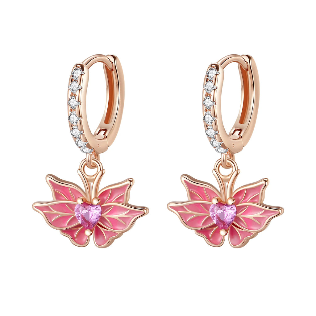 925 Sterling Silver Pink Cherry Blossom Flower Drop Earrings Jewellery Gift