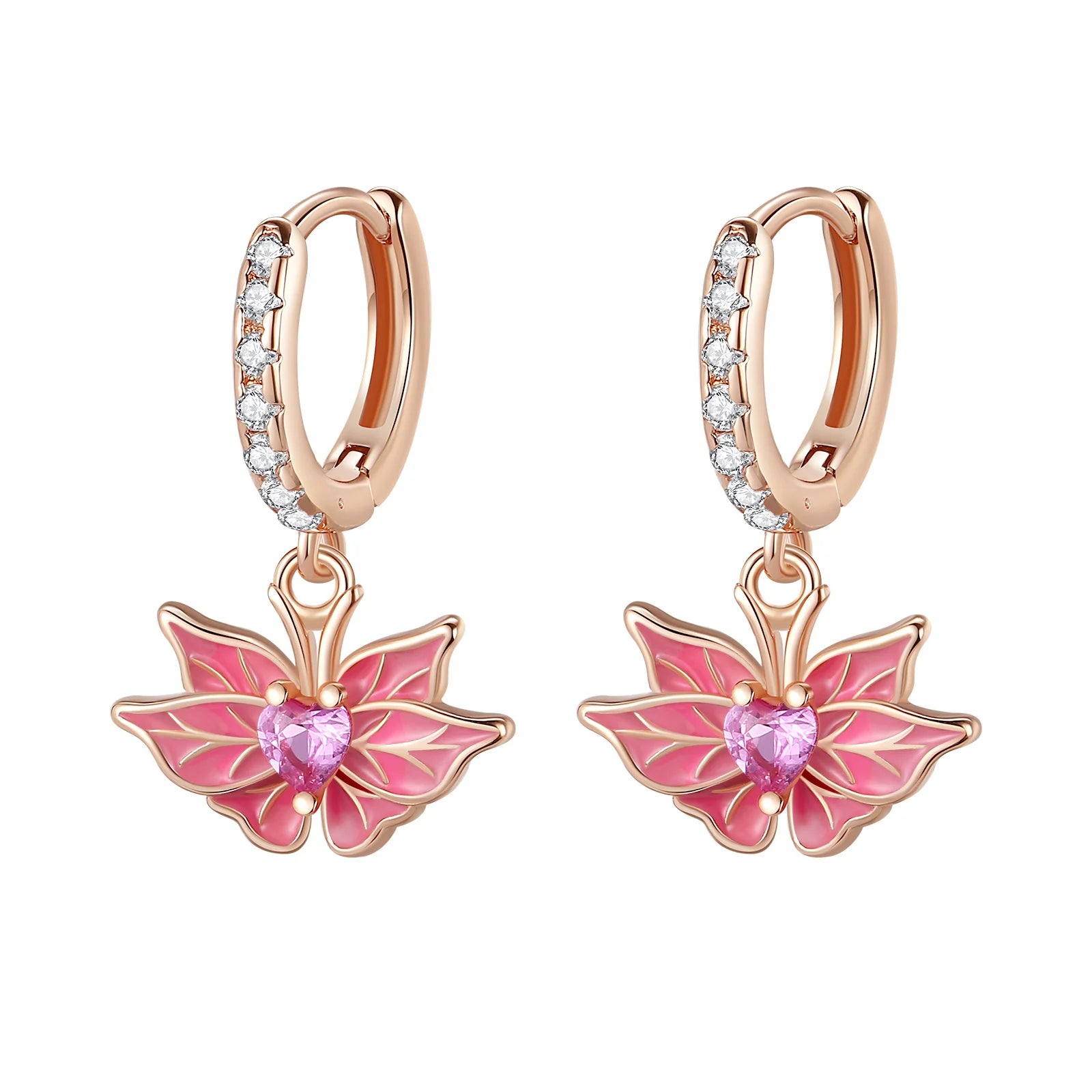 925 Sterling Silver Pink Cherry Blossom Flower Drop Earrings Jewellery Gift