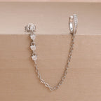 1PC Simple Stainless Steel Gold Colour Chain Tassel Zircon Stud