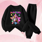 K-pop Girls Cartoon Print Hoodie and Joggers 2-Piece Set Casual Tracksuit