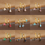 3PCS Water Drop Huggie Hoop Earrings Three-petal Flower Studs