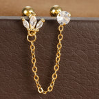 Stainless Steel Zircon Crown Stud Earrings Women 18K Gold Double Studs