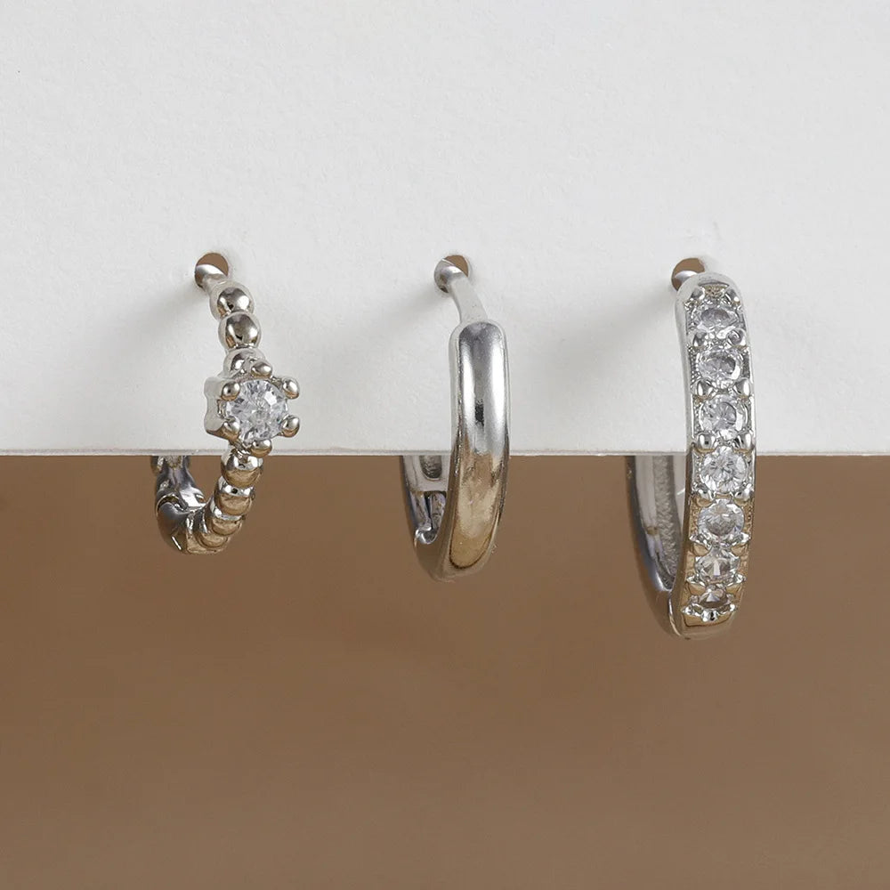 3PCS Sets Exquisite Flower Circle Hoop Earrings 14K Gold Plated