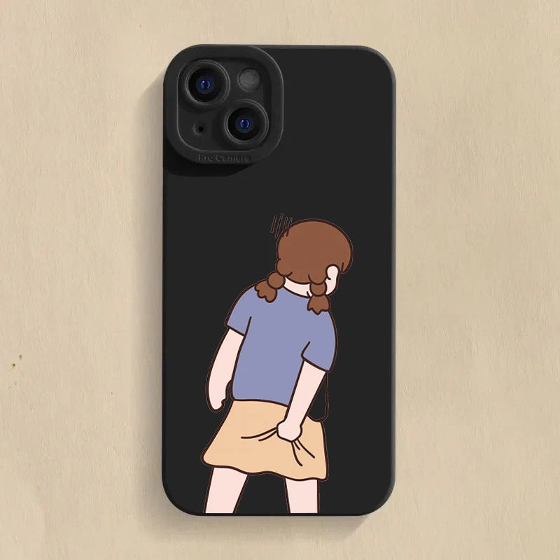 INS Cute Cartoon Couple Case for iPhone 16 15 14 13 12 Pro Max SE