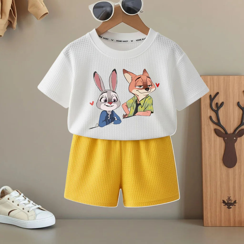 K-pop Boys and Girls Summer Casual T-Shirt and Elastic Waist Shorts Set