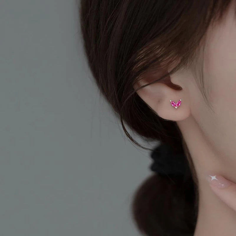 2PCS Stainless Steel Circle Hoop Earrings Colourful Zircon Crystal