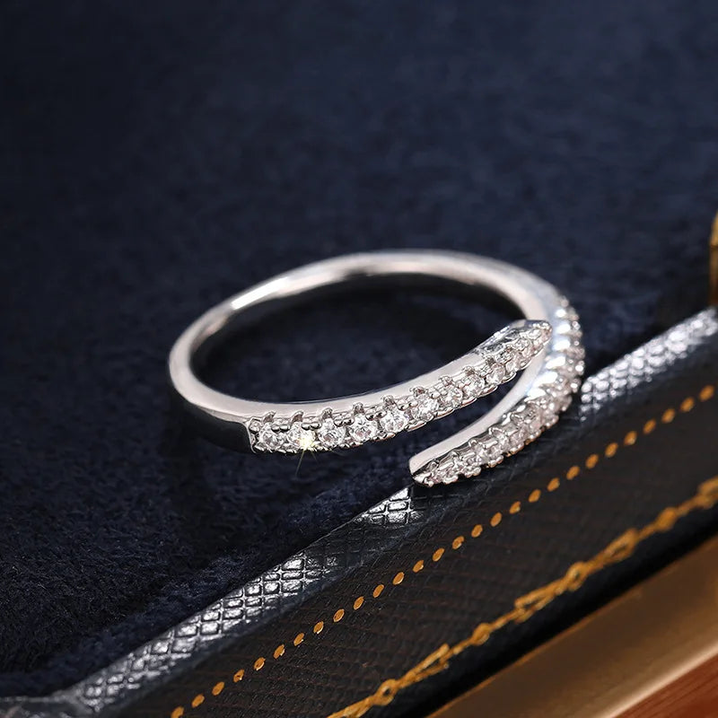 925 Sterling Silver Trendy Circle Finger Ring Dazzling CZ Adjustable Stackable Accessory