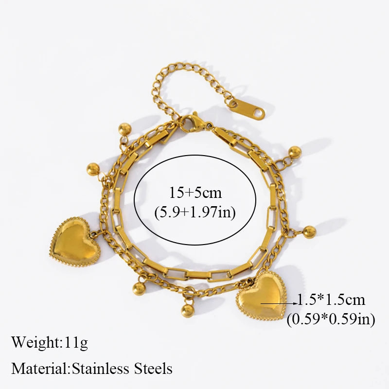 Reversible Heart Stainless Steel Charm Bracelet 18K Gold Plated Waterproof